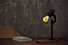 Water Piping Desk Top Table Lamp Wood Base